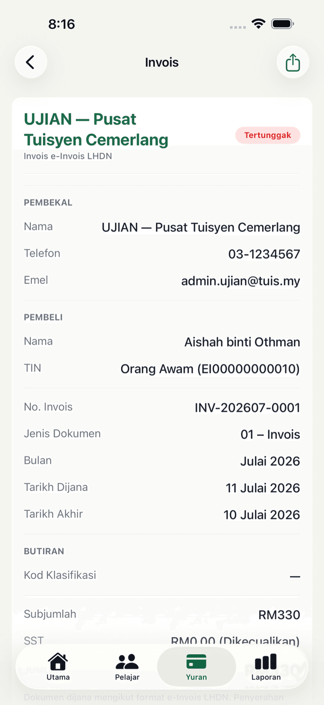 Resit invois format e-Invois dalam app iOS
