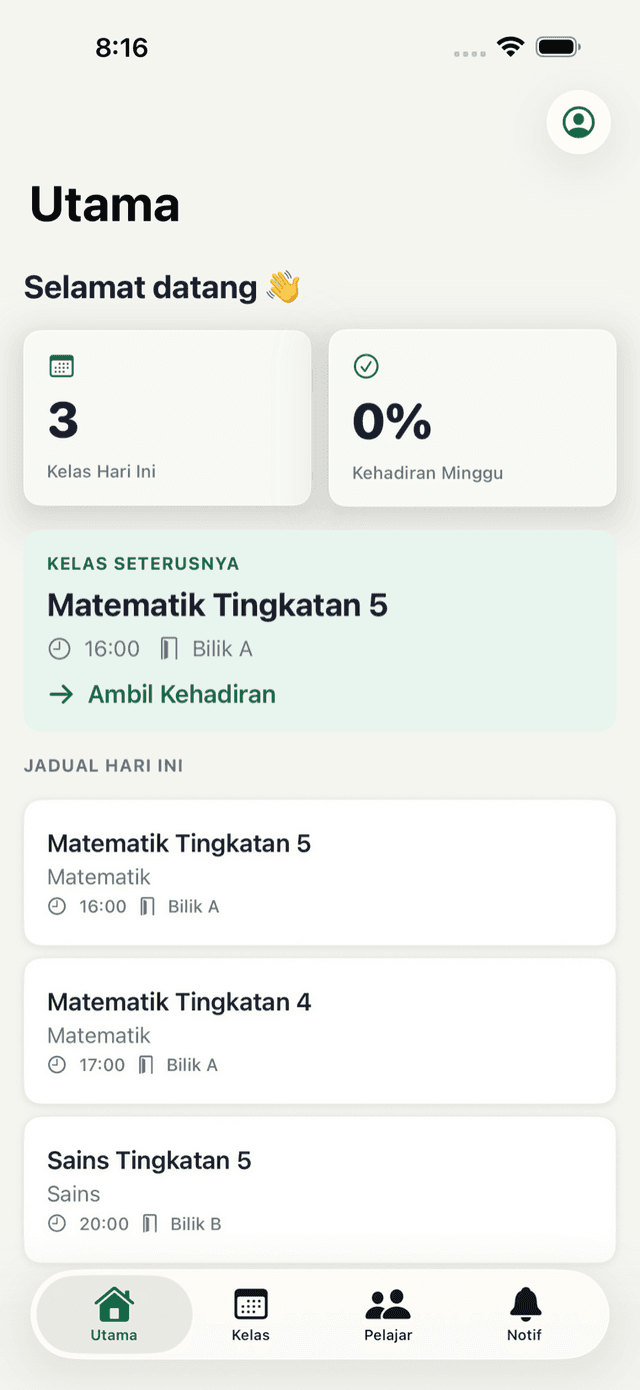 Dashboard tutor dalam app iOS