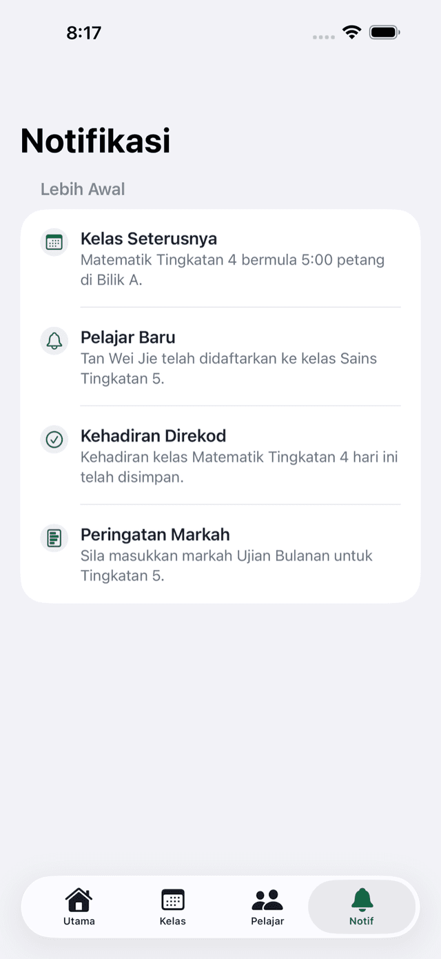 Notifikasi tutor dalam app iOS
